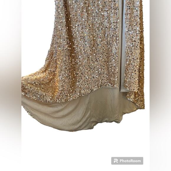 Gold Sequin Maxi Dress Womens Size 2 Party Guest Formal Gown Elegant Prom NWTF - Picture 8 of 16